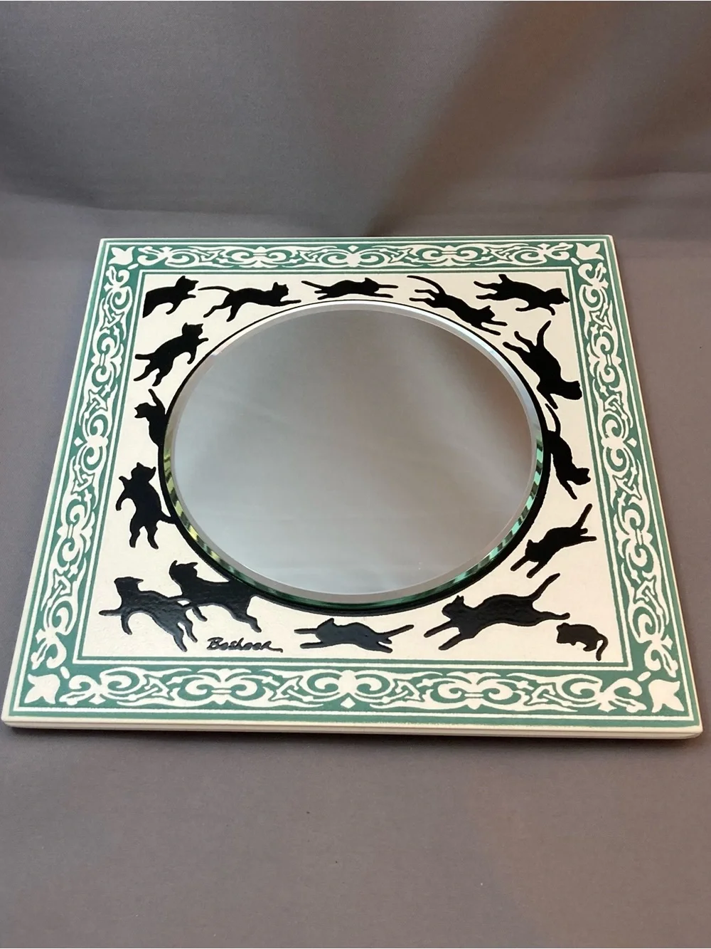 Besheer Art Tile Mirror with Cats
